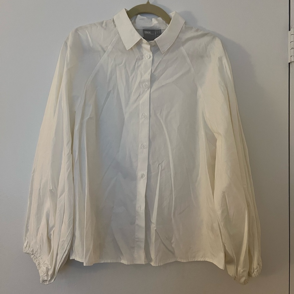 ASOS puff sleeve white cotton shirt